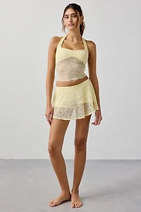 Out From Under Havana Semi-Sheer Lace Halter Top + Mini Skort 2-Piece Set