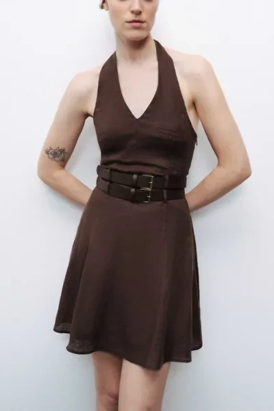 Nocturne Belted Halter Mini Dress