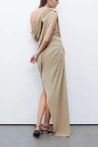 Nocturne Draped Asymmetrical Midi Dress