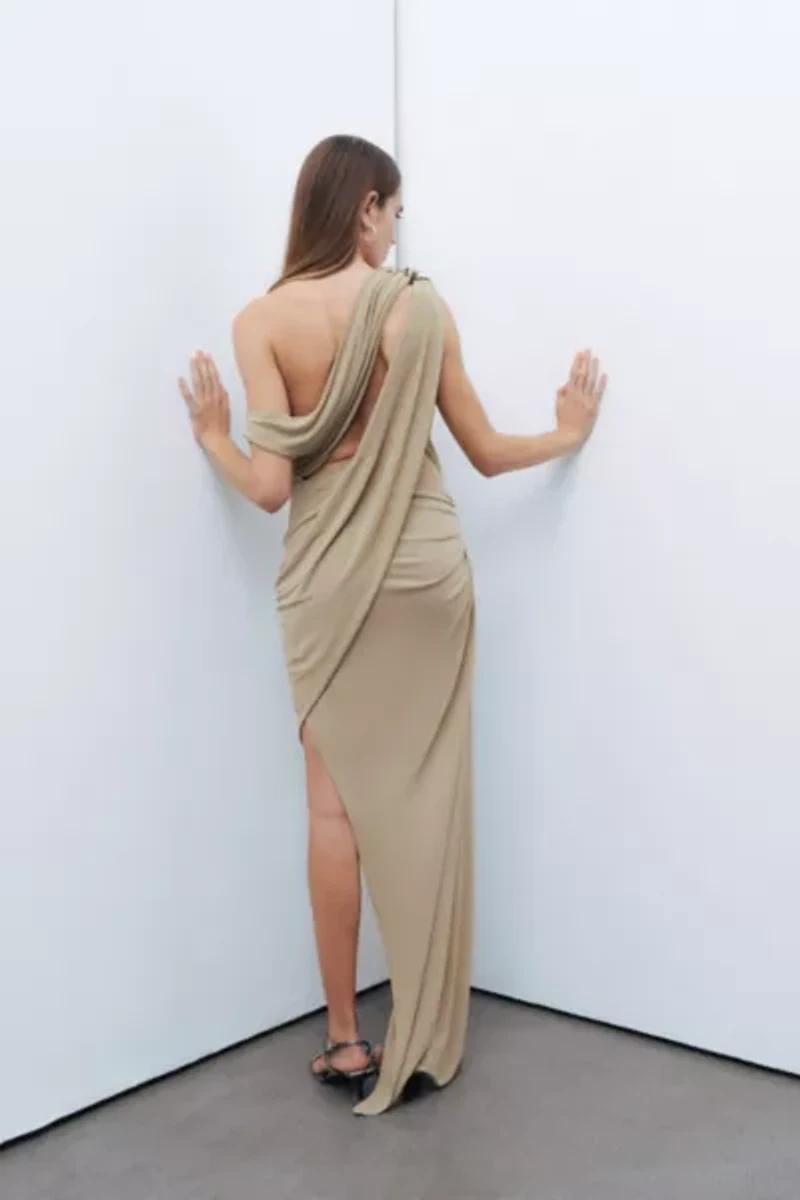 Nocturne Draped Asymmetrical Midi Dress