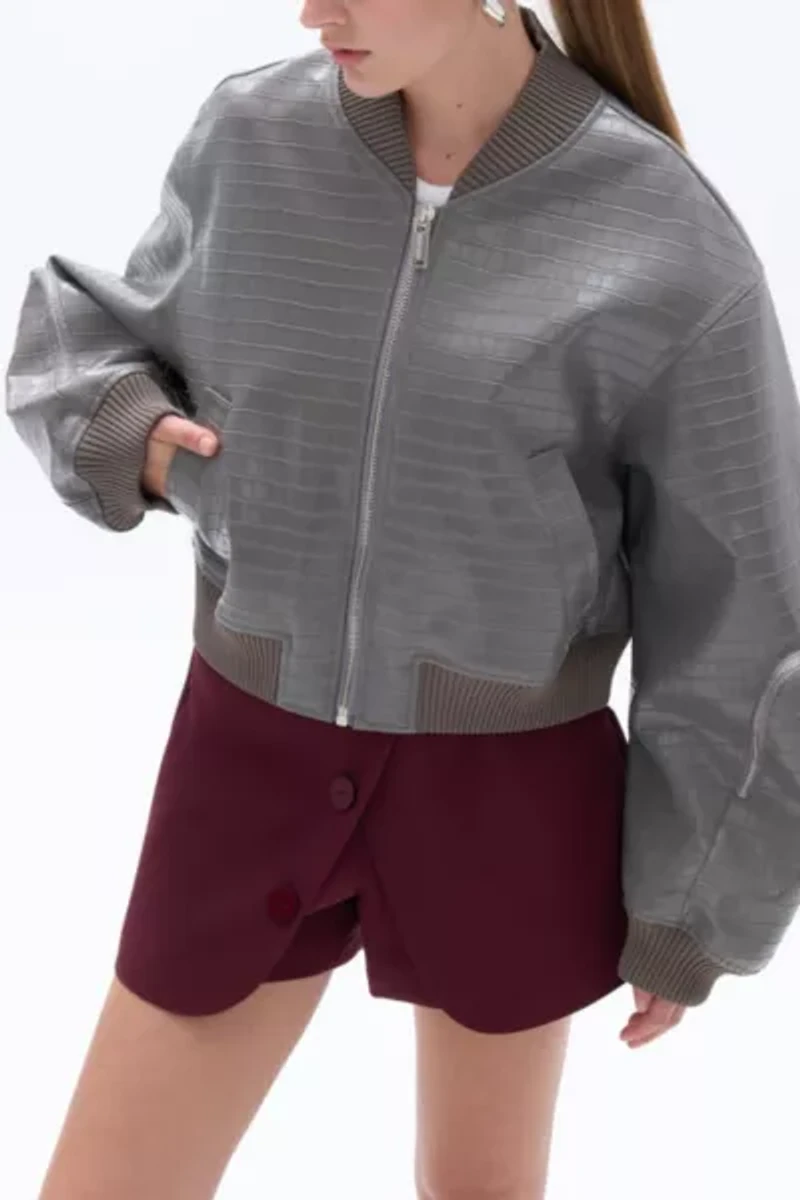 Nocturne Faux Leather Bomber Jacket