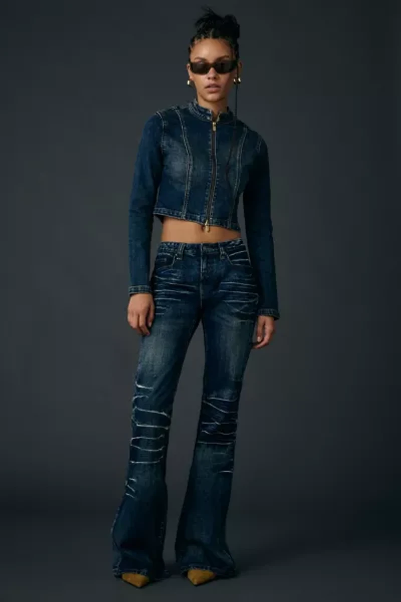 Jaded London Mid Blue Drift Low-Rise Bootcut Jean