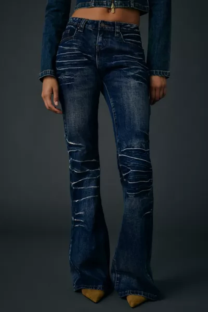 Jaded London Mid Blue Drift Low-Rise Bootcut Jean