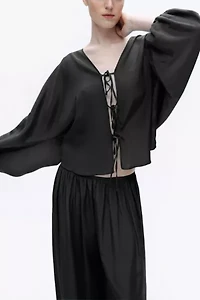 Nocturne Tie-Front Puff Blouse