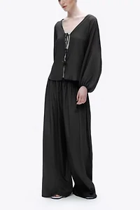Nocturne Tie-Front Puff Blouse