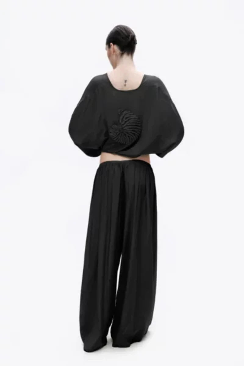 Nocturne Tie-Front Puff Blouse