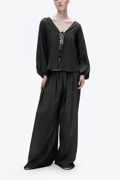 Nocturne Tie-Front Puff Blouse