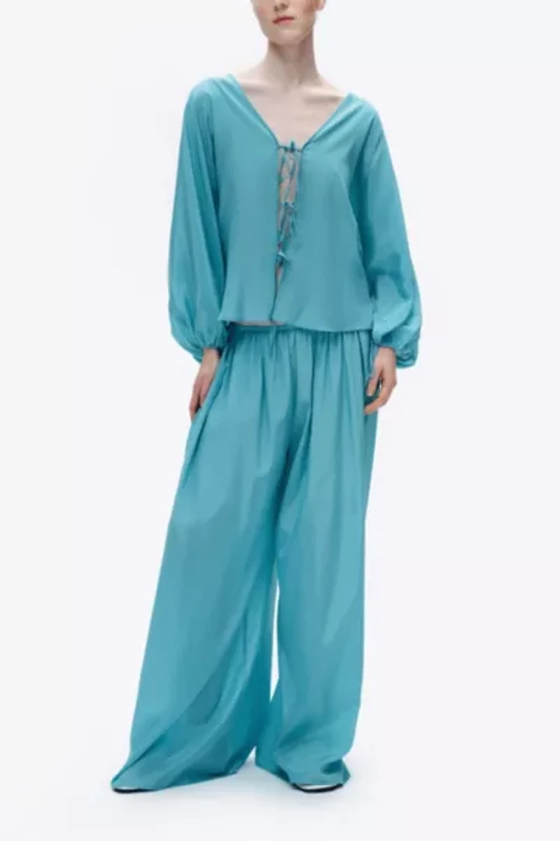 Nocturne Tie-Front Puff Blouse