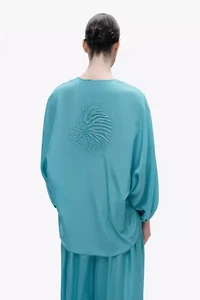 Nocturne Tie-Front Puff Blouse