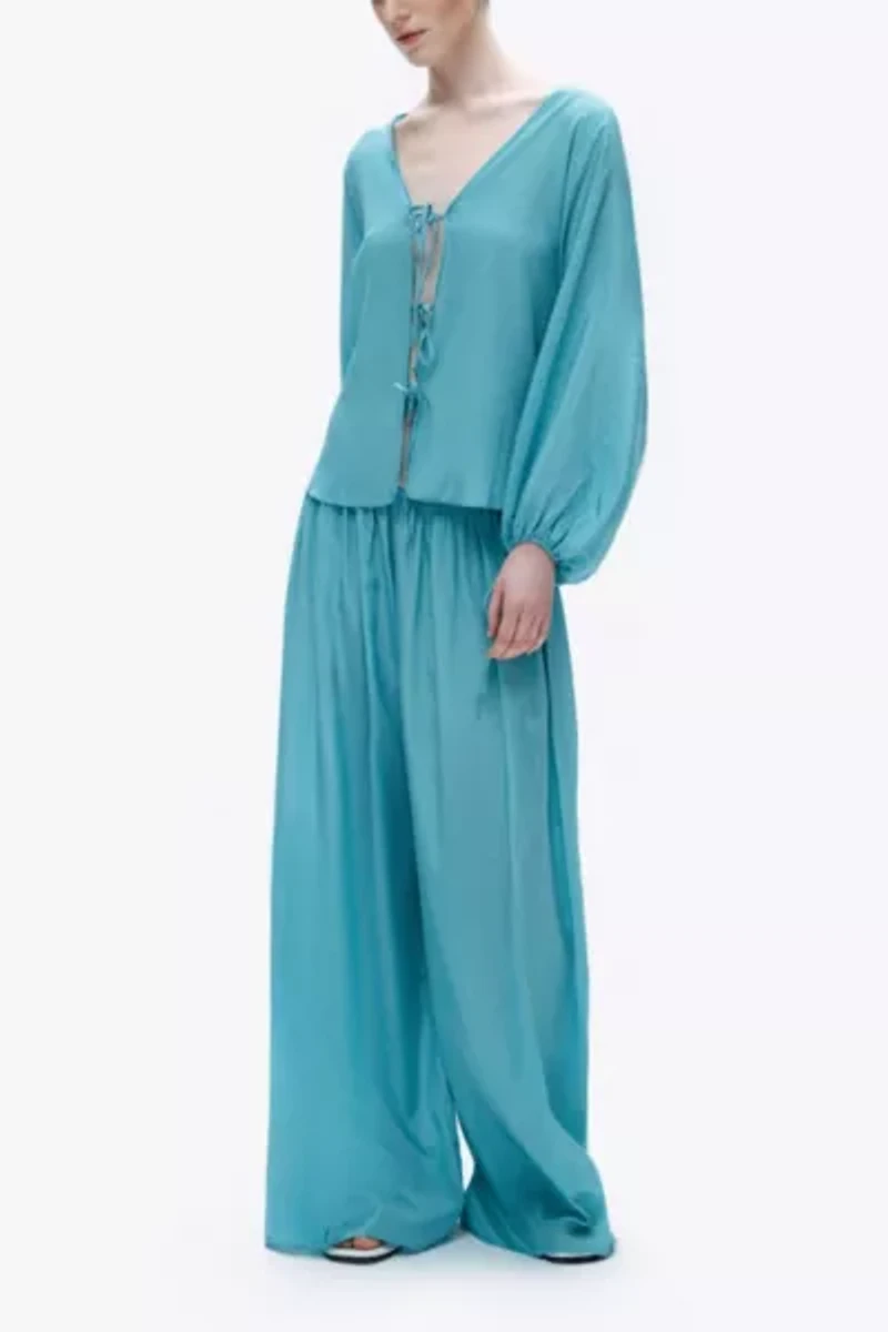 Nocturne Tie-Front Puff Blouse