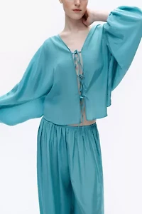 Nocturne Tie-Front Puff Blouse