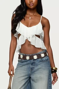 Edikted Sheer Chiffon Ruffled Cut Out Top