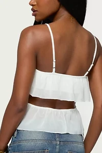 Edikted Sheer Chiffon Ruffled Cut Out Top