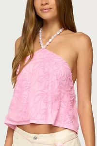 Edikted Ayva Embroidered Floral Bead Halter Top