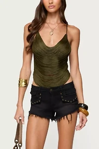 Edikted Elenie Fringed Cowl Neck Top