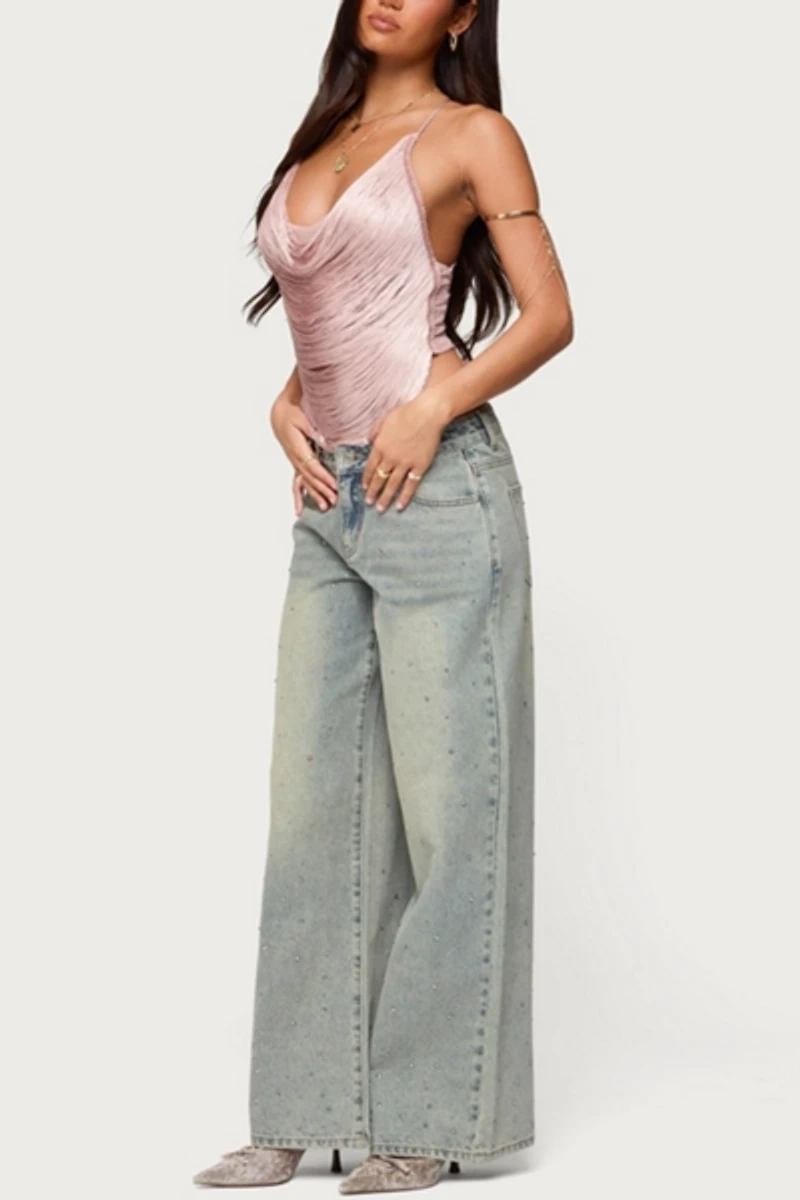 Edikted Elenie Fringed Cowl Neck Top