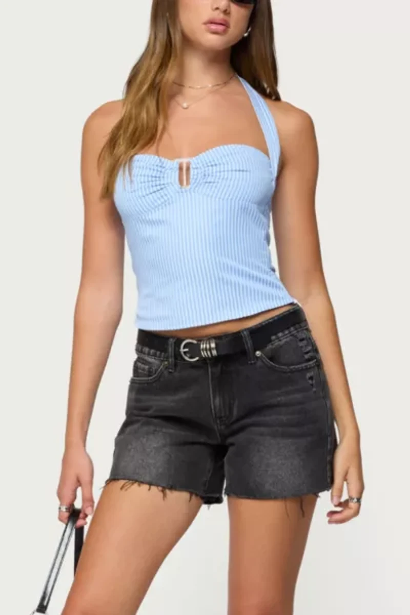 Edikted Caitie Striped Buckle Halter Top