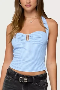 Edikted Caitie Striped Buckle Halter Top