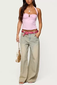 Edikted Caitie Striped Buckle Halter Top