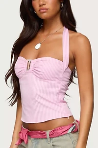 Edikted Caitie Striped Buckle Halter Top