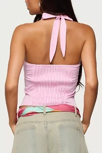 Edikted Caitie Striped Buckle Halter Top