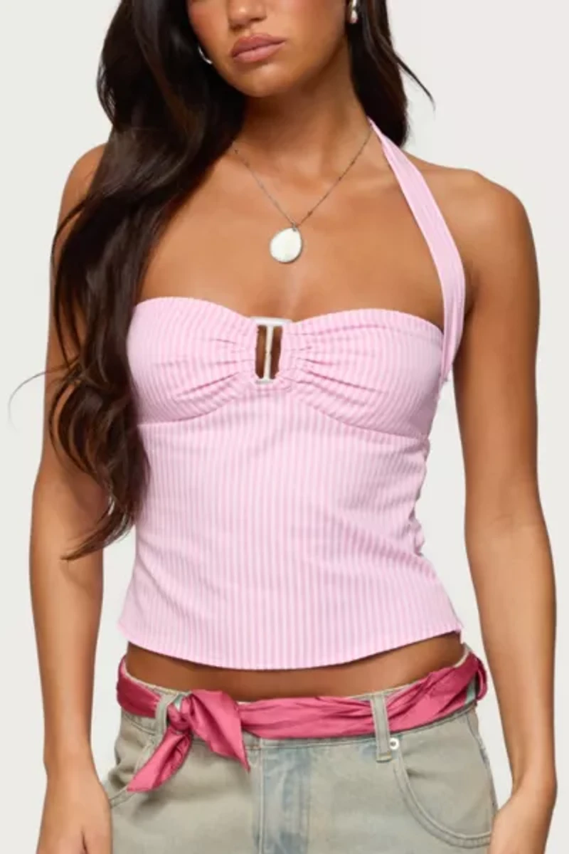 Edikted Caitie Striped Buckle Halter Top