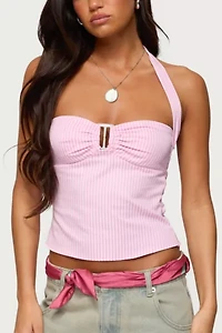 Edikted Caitie Striped Buckle Halter Top