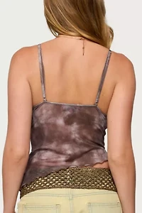 Edikted Embroidered Asymmetric Printed Mesh Top
