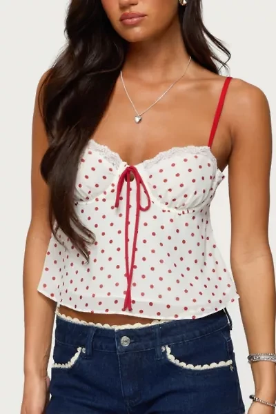 Edikted Contrast Polka Dot Chiffon Top
