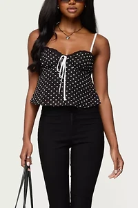 Edikted Contrast Polka Dot Chiffon Top