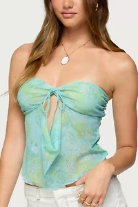 Edikted Printed Mesh Strapless Cut Out Top