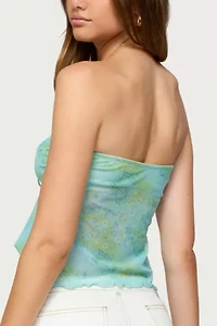 Edikted Printed Mesh Strapless Cut Out Top