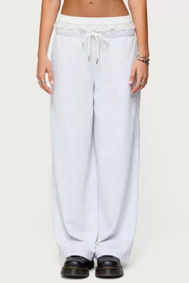 Edikted Tamia Peekaboo Ruffle Lace Sweatpants