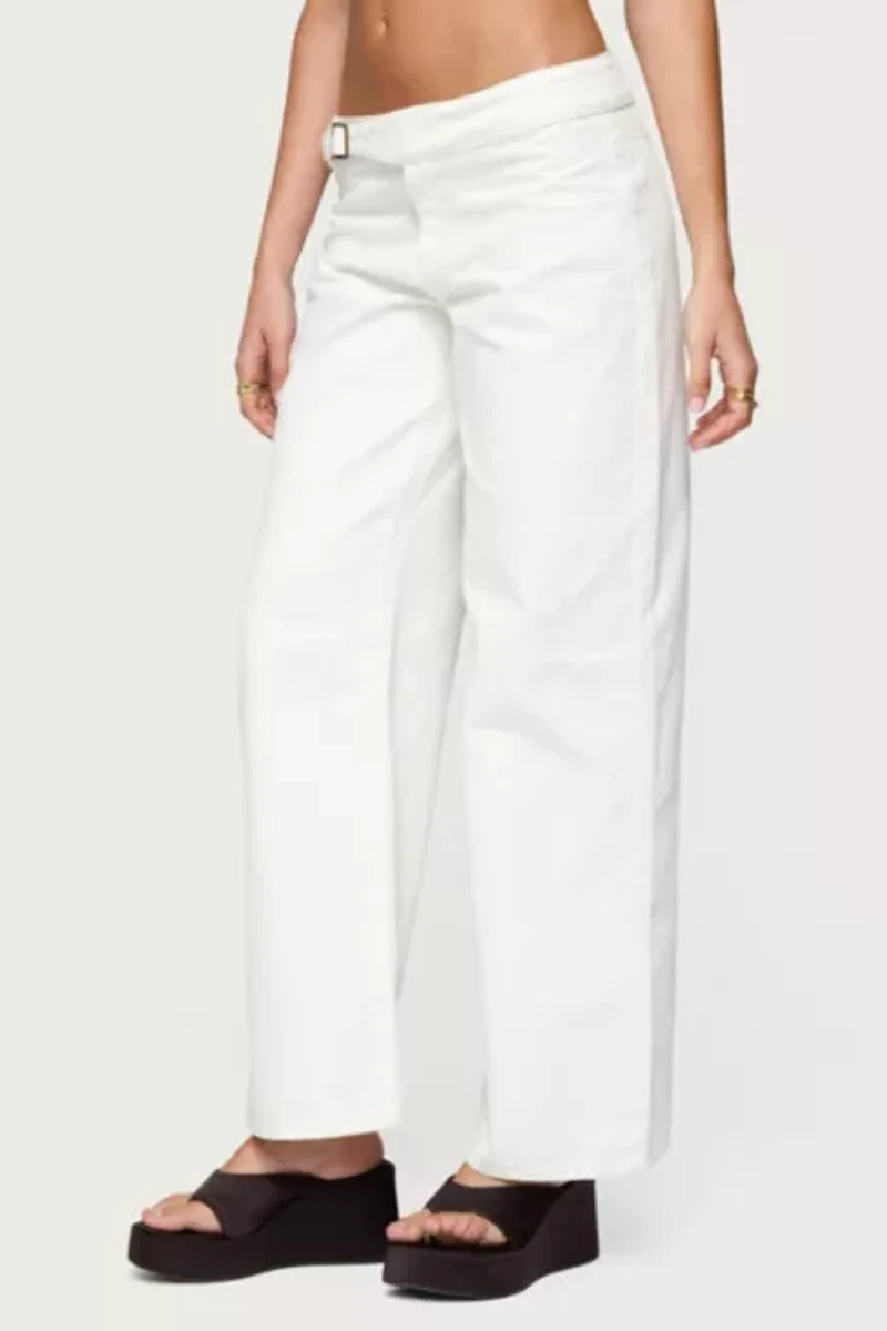 Edikted Buckle Low Rise Straight Leg Pants