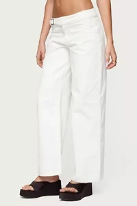 Edikted Buckle Low Rise Straight Leg Pants