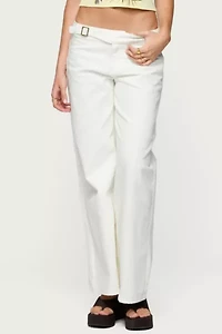 Edikted Buckle Low Rise Straight Leg Pants