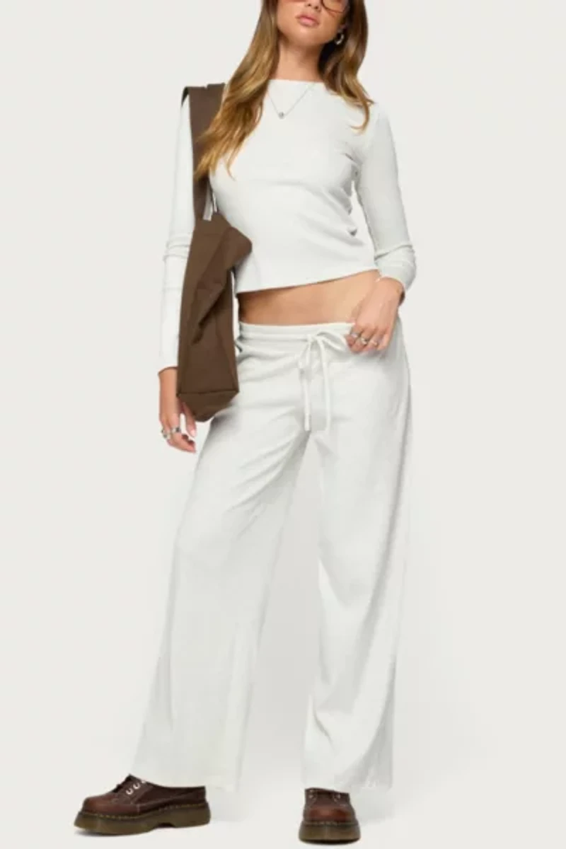 Edikted Cicilia Straight Leg Ribbed Pants