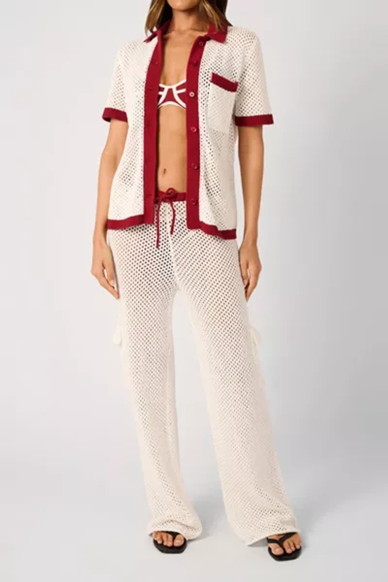 WeWoreWhat Oversized Crochet Button-Up Shirt