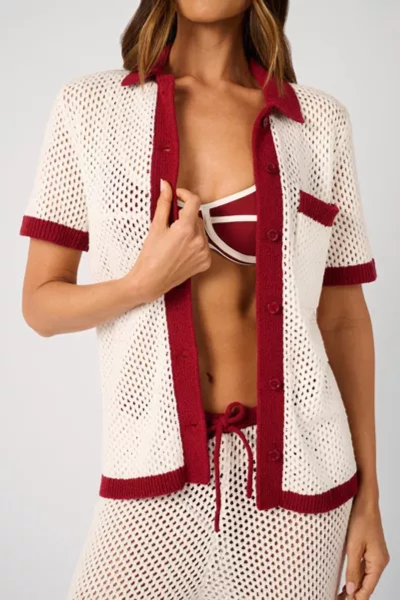 WeWoreWhat Oversized Crochet Button-Up Shirt