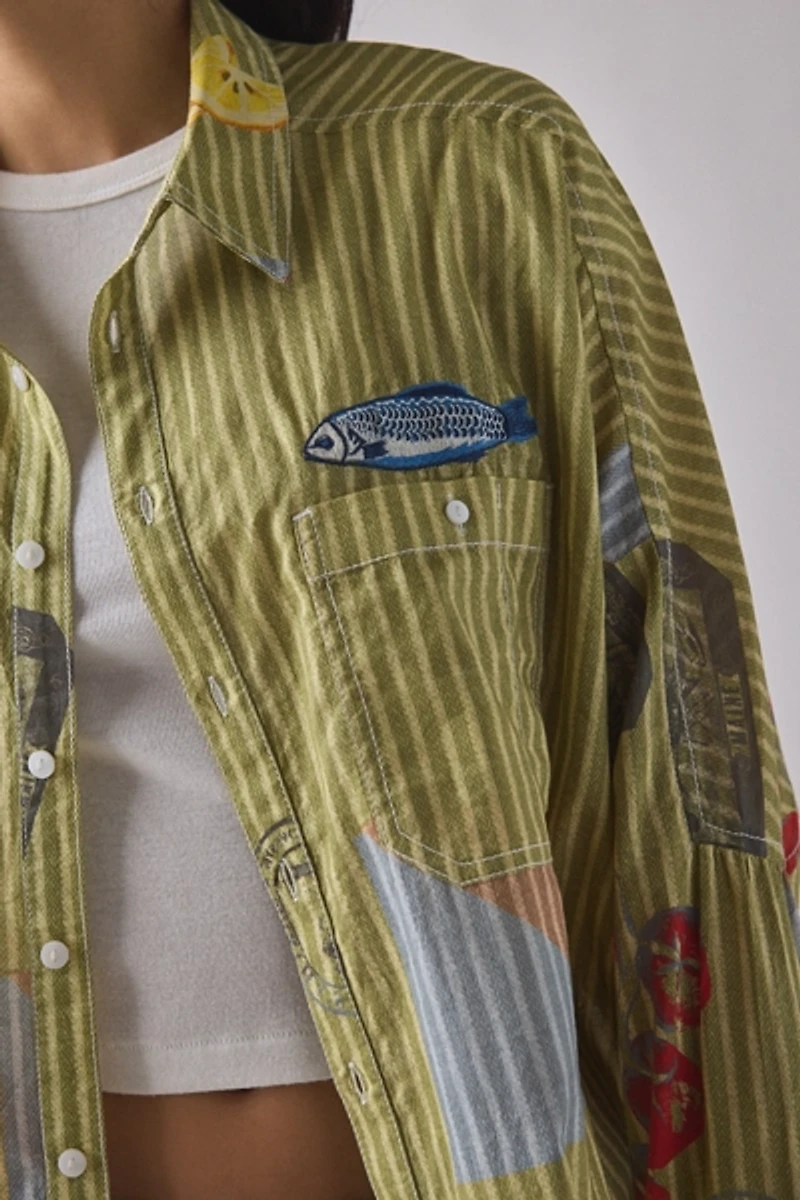 BDG Alex Embroidered Graphic Oversized Cotton Button-Down Shirt