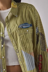 BDG Alex Embroidered Graphic Oversized Cotton Button-Down Shirt