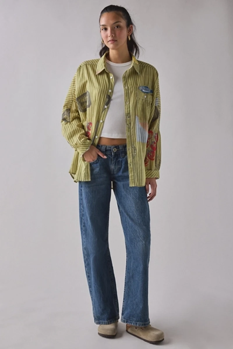 BDG Alex Embroidered Graphic Oversized Cotton Button-Down Shirt