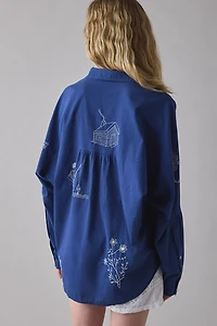 BDG Alex Embroidered Graphic Oversized Cotton Button-Down Shirt