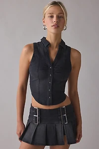BDG Rae Snap-Front Cropped Denim Vest Top