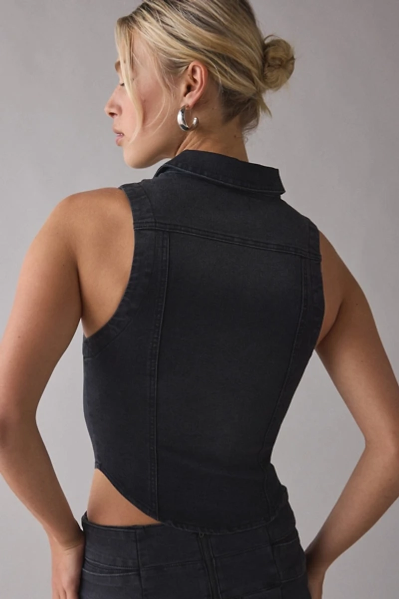 BDG Rae Snap-Front Cropped Denim Vest Top
