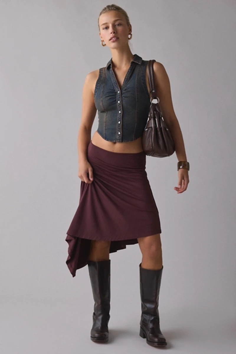 BDG Rae Snap-Front Cropped Denim Vest Top