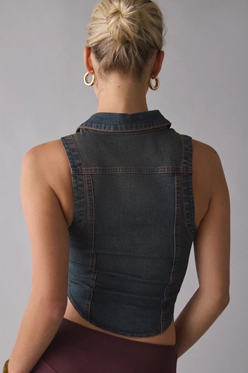 BDG Rae Snap-Front Cropped Denim Vest Top