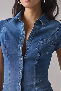 BDG Vero Slim Short Sleeve Snap-Front Denim Shirt