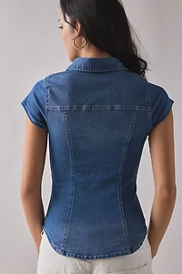 BDG Vero Slim Short Sleeve Snap-Front Denim Shirt