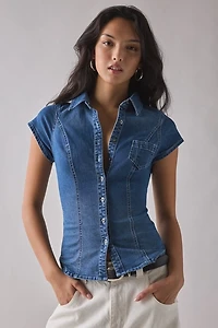 BDG Vero Slim Short Sleeve Snap-Front Denim Shirt